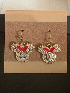 Gold and Red Crystal Minnie-Style Drop Earrings